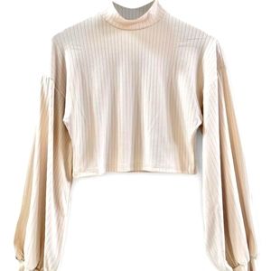 Cream Puff Sleeve Mock Neck Crop Top